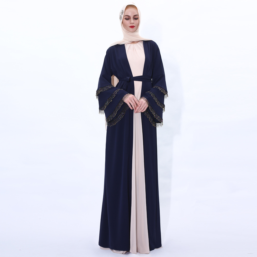 New Muslim Womens Maxi Dress with Three-layer Kimono Sleeves Kimono Open Abaya (7) New Muslim Womens Maxi Dress with Three-layer Kimono Sleeves Kimono Open Abaya (7)