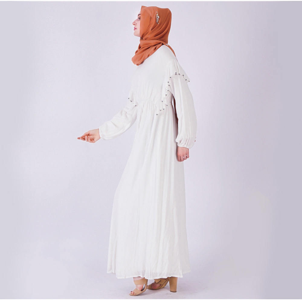 Rayon Cotton Beaded High Waist Large Swing Type Pleated Turkey Malaysia Muslim Dress Abaya (3) Rayon Cotton Beaded High Waist Large Swing Type Pleated Turkey Malaysia Muslim Dress Abaya (3)