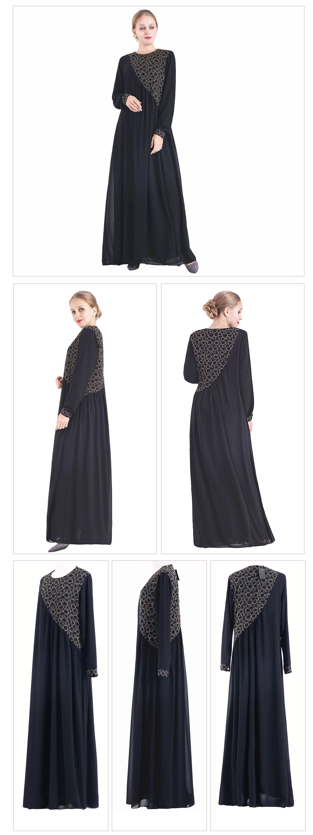 Two Layer Chiffon Lace Stitching Dress Malaysia Arabian Dubai Islamic Muslim Clothing Abaya (1) Two Layer Chiffon Lace Stitching Dress Malaysia Arabian Dubai Islamic Muslim Clothing Abaya (1)