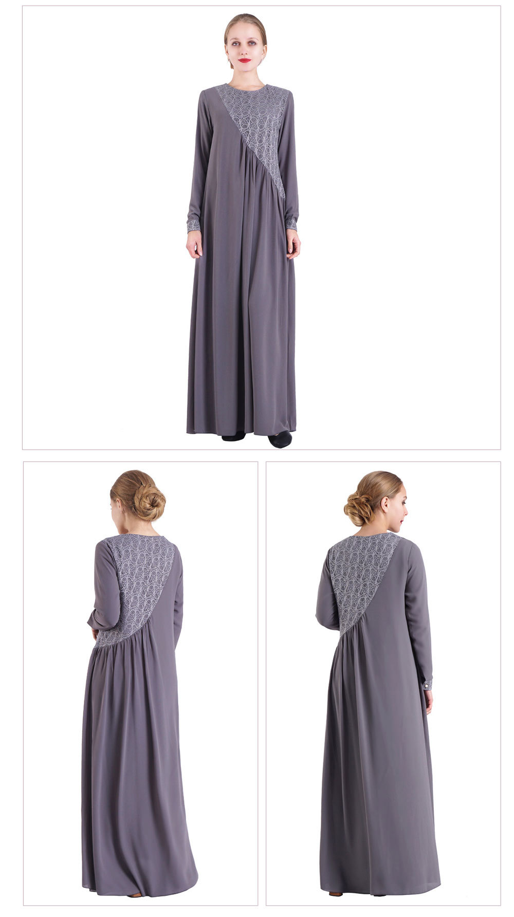 Two Layer Chiffon Lace Stitching Dress Malaysia Arabian Dubai Islamic Muslim Clothing Abaya (2) Two Layer Chiffon Lace Stitching Dress Malaysia Arabian Dubai Islamic Muslim Clothing Abaya (2)