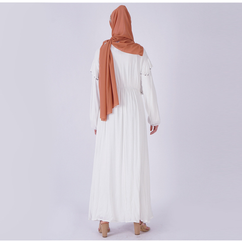Rayon Cotton Beaded High Waist Large Swing Type Pleated Turkey Malaysia Muslim Dress Abaya (4) Rayon Cotton Beaded High Waist Large Swing Type Pleated Turkey Malaysia Muslim Dress Abaya (4)