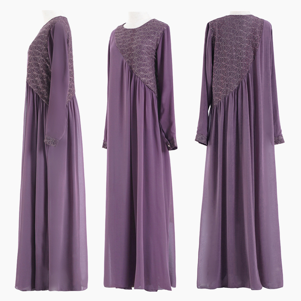 Two Layer Chiffon Lace Stitching Dress Malaysia Arabian Dubai Islamic Muslim Clothing Abaya (7) Two Layer Chiffon Lace Stitching Dress Malaysia Arabian Dubai Islamic Muslim Clothing Abaya (7)