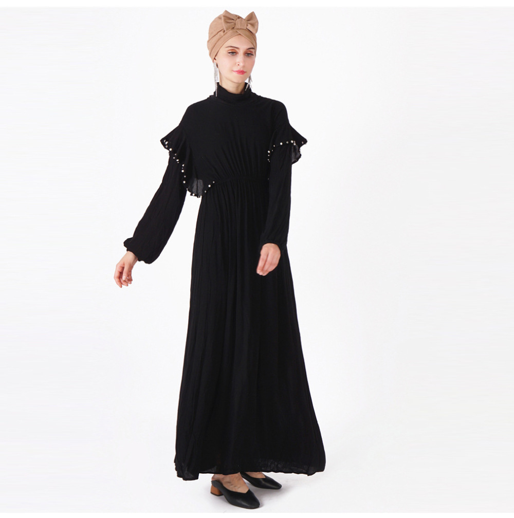 Rayon Cotton Beaded High Waist Large Swing Type Pleated Turkey Malaysia Muslim Dress Abaya (5) Rayon Cotton Beaded High Waist Large Swing Type Pleated Turkey Malaysia Muslim Dress Abaya (5)