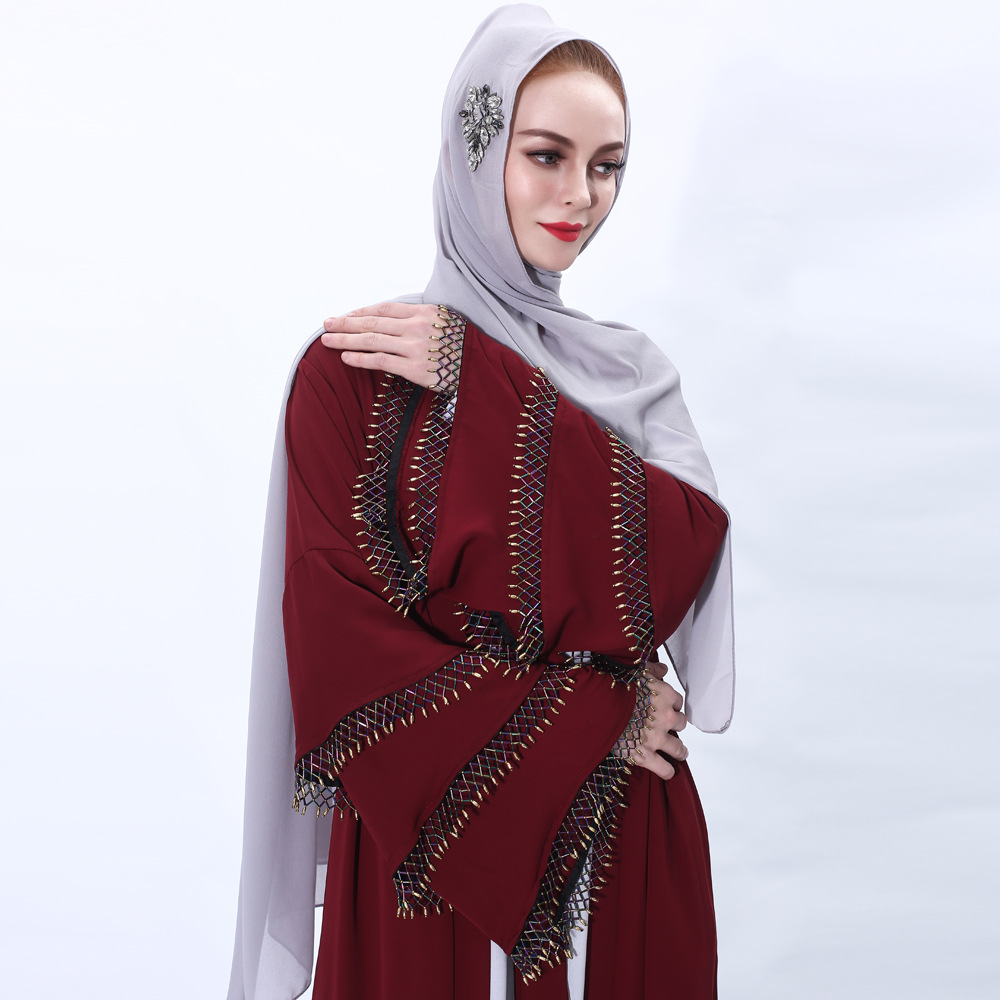 New Muslim Womens Maxi Dress with Three-layer Kimono Sleeves Kimono Open Abaya (3) New Muslim Womens Maxi Dress with Three-layer Kimono Sleeves Kimono Open Abaya (3)