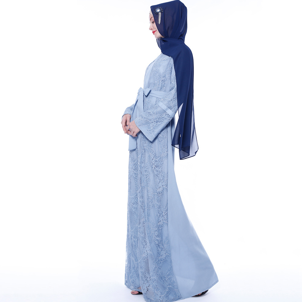 Fashion Ethnic Modest Two-piece Lace Dress Trumpet Sleeve Muslim Islamic Kimono (4) Fashion Ethnic Modest Two-piece Lace Dress Trumpet Sleeve Muslim Islamic Kimono (4)