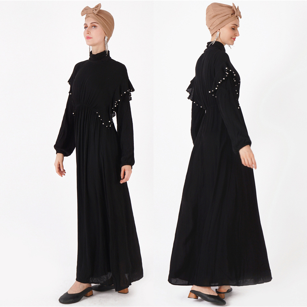 Rayon Cotton Beaded High Waist Large Swing Type Pleated Turkey Malaysia Muslim Dress Abaya (8) Rayon Cotton Beaded High Waist Large Swing Type Pleated Turkey Malaysia Muslim Dress Abaya (8)