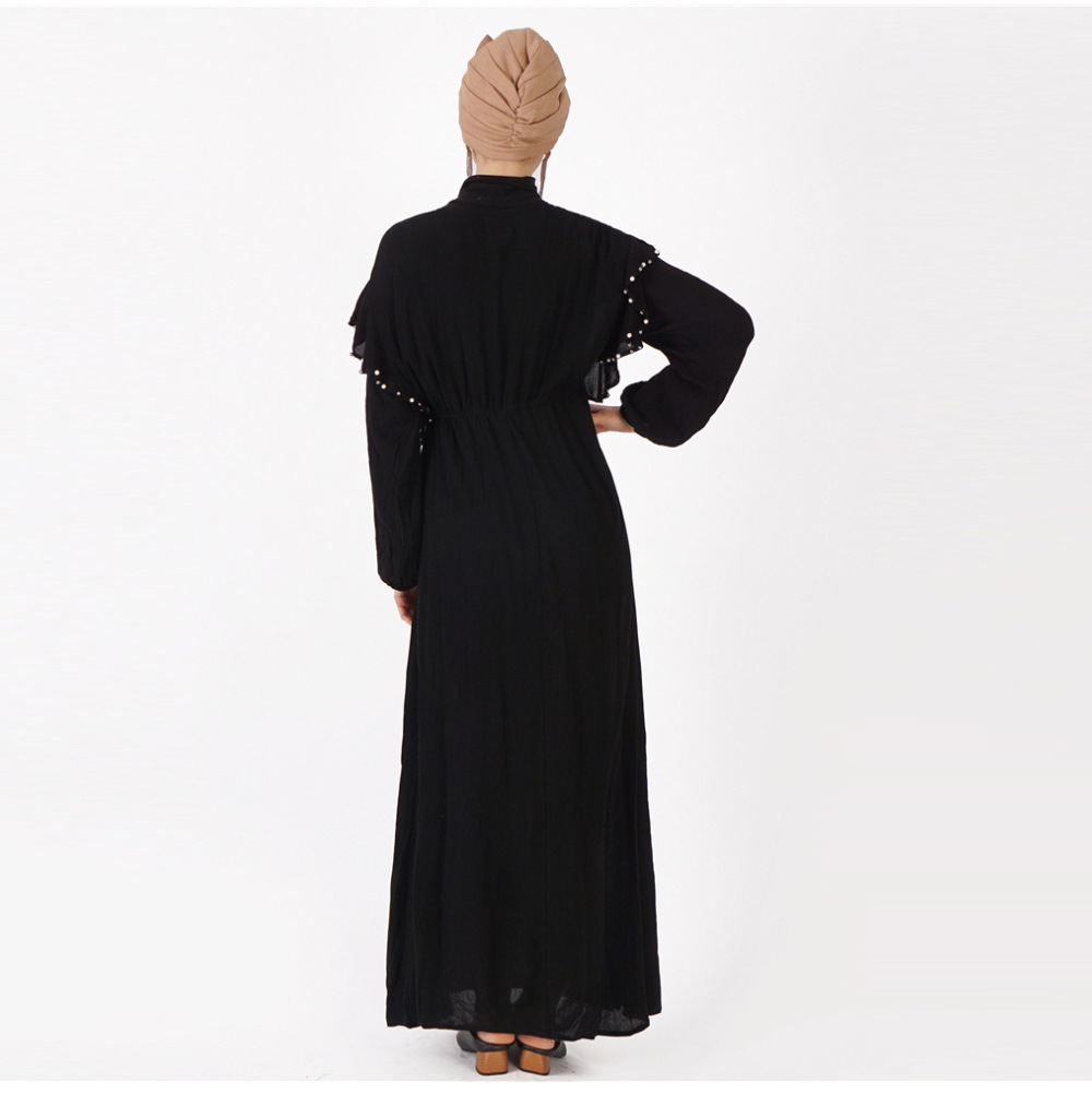 Rayon Cotton Beaded High Waist Large Swing Type Pleated Turkey Malaysia Muslim Dress Abaya (7) Rayon Cotton Beaded High Waist Large Swing Type Pleated Turkey Malaysia Muslim Dress Abaya (7)