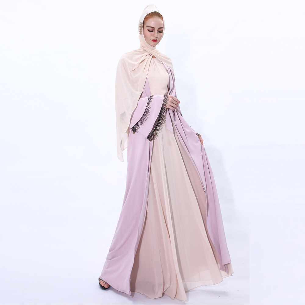 New Muslim Womens Maxi Dress with Three-layer Kimono Sleeves Kimono Open Abaya (5) New Muslim Womens Maxi Dress with Three-layer Kimono Sleeves Kimono Open Abaya (5)