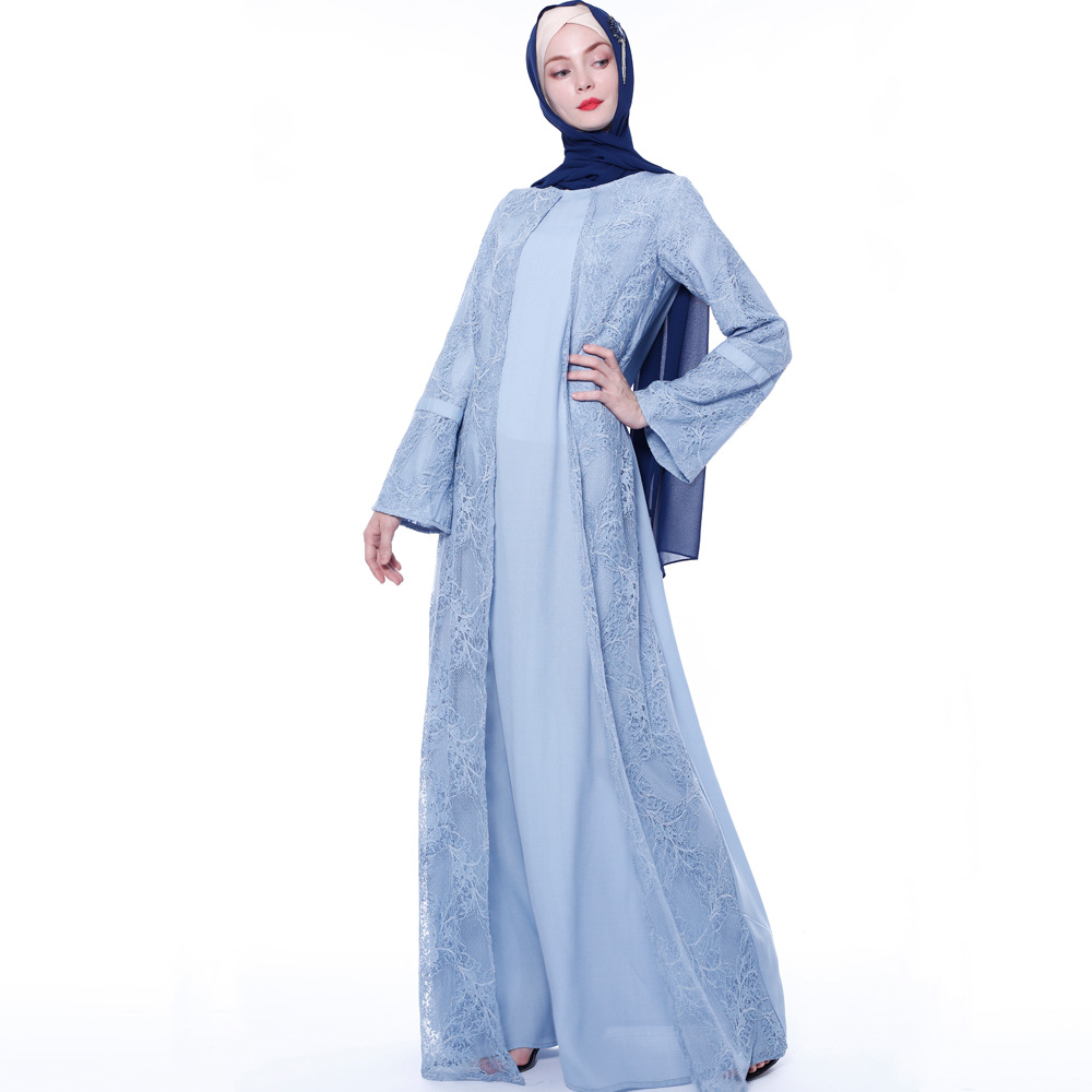 Fashion Ethnic Modest Two-piece Lace Dress Trumpet Sleeve Muslim Islamic Kimono (5) Fashion Ethnic Modest Two-piece Lace Dress Trumpet Sleeve Muslim Islamic Kimono (5)