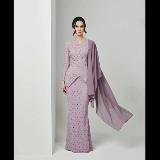 SIPO 2024 EID PURE COTTON,PUFF SLEEVES LUXE BAJU KURUNG-PURPLE DOVE