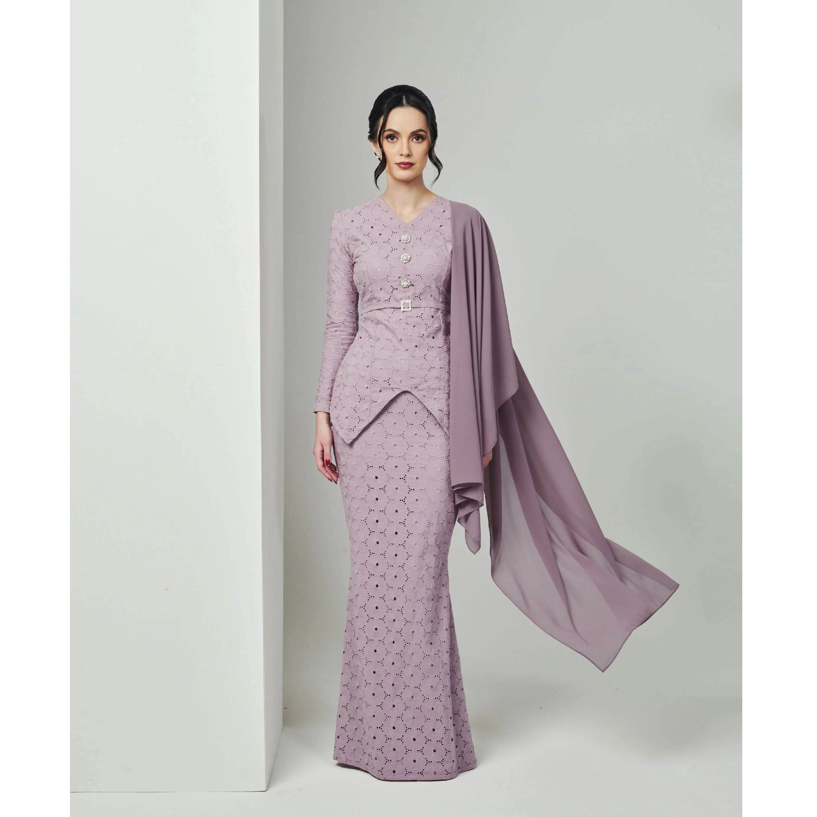 SIPO 2024 EID PURE COTTON,PUFF SLEEVES LUXE BAJU KURUNG-PURPLE DOVE