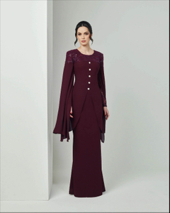 SIPO TIMELESS RAYA 2024 CHIFFON SEQUIN LACE BAJU KURUNG-WINE