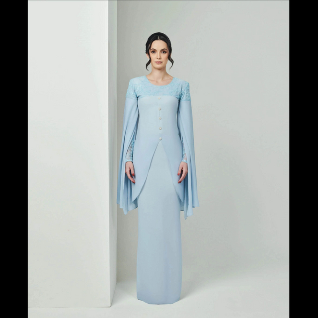 SIPO TIMELESS RAYA 2024 CHIFFON SEQUIN LACE BAJU KURUNG-STONE BLUE