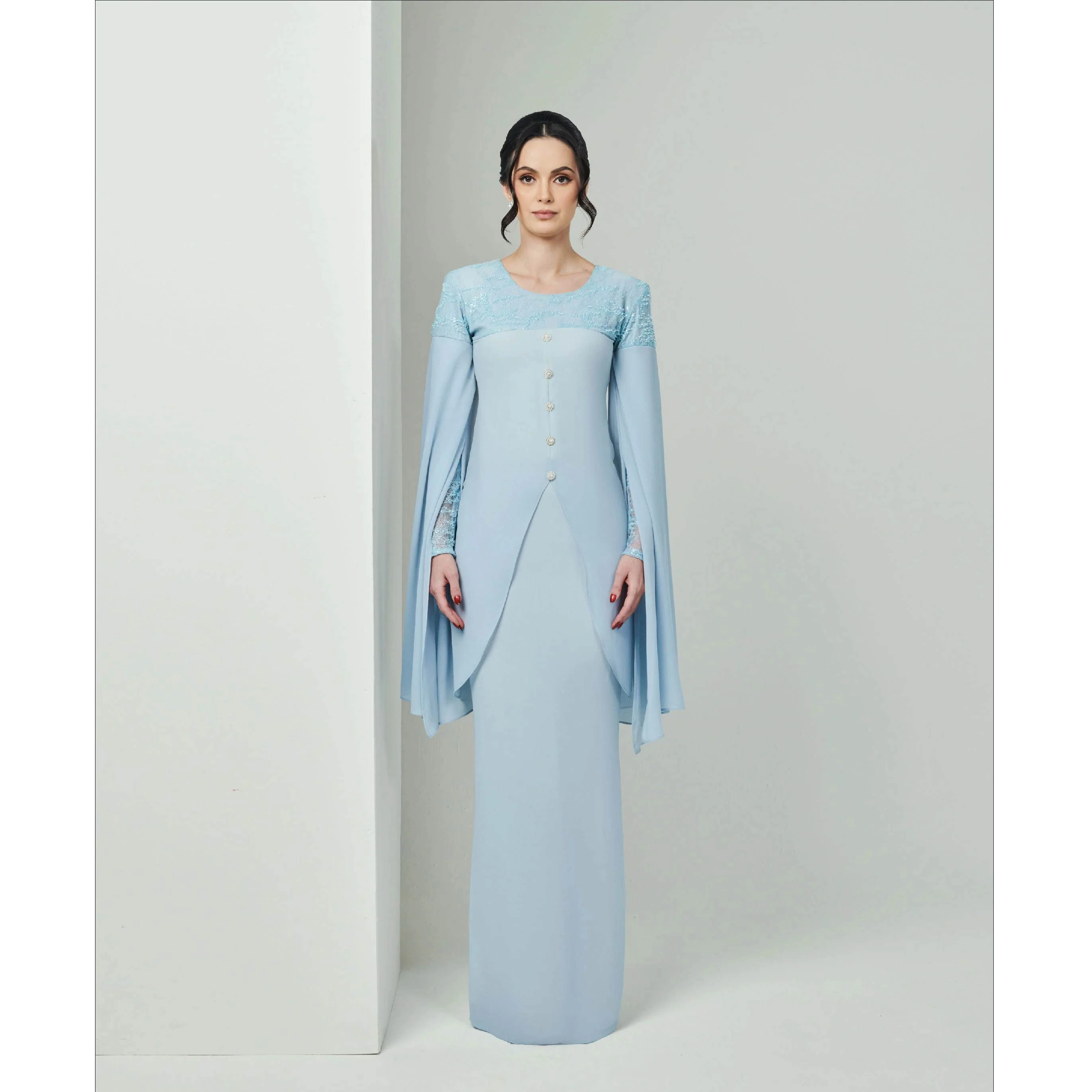 SIPO TIMELESS RAYA 2024 CHIFFON SEQUIN LACE BAJU KURUNG-STONE BLUE
