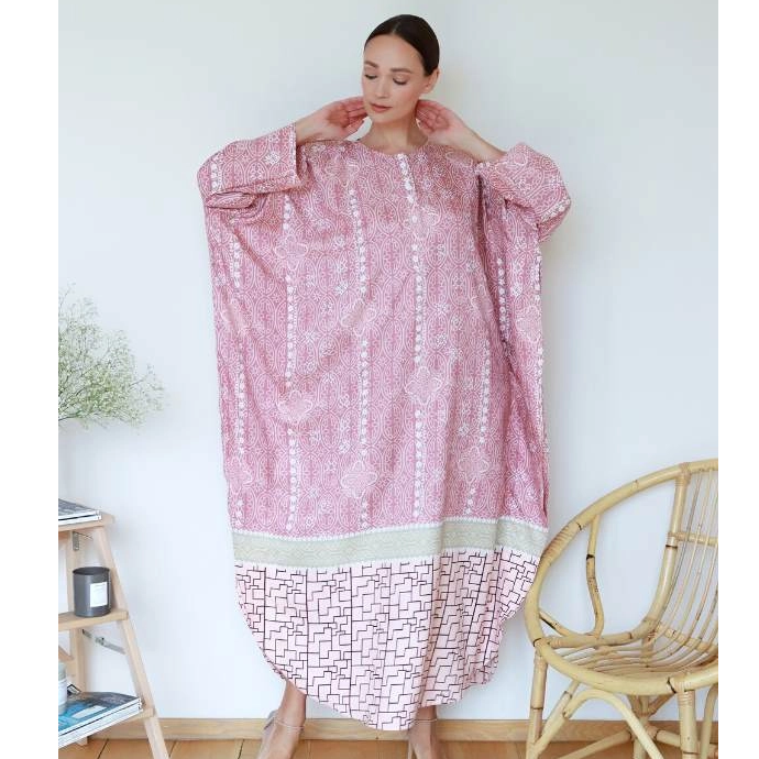 Malaysia wholesale peach georgette long sleeves Kaftan - pink