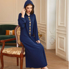 Navy Blue Gold Tube Moroccan Style Middle Eastern Hand-sewn Diamond Robe Abaya Muslim Women's Clothing