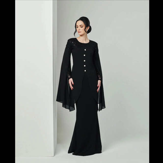 SIPO TIMELESS RAYA 2024 CHIFFON SEQUIN LACE BAJU KURUNG-BLACK