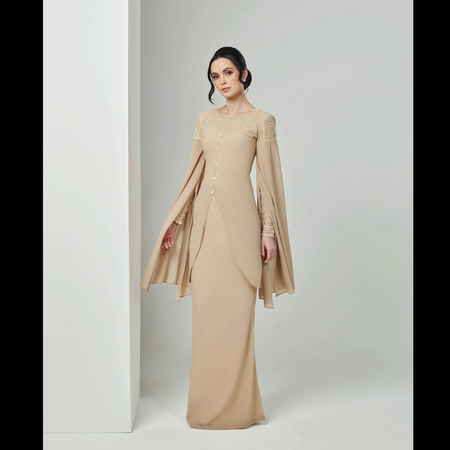 SIPO TIMELESS RAYA 2024 CHIFFON SEQUIN LACE BAJU KURUNG-KHAKI