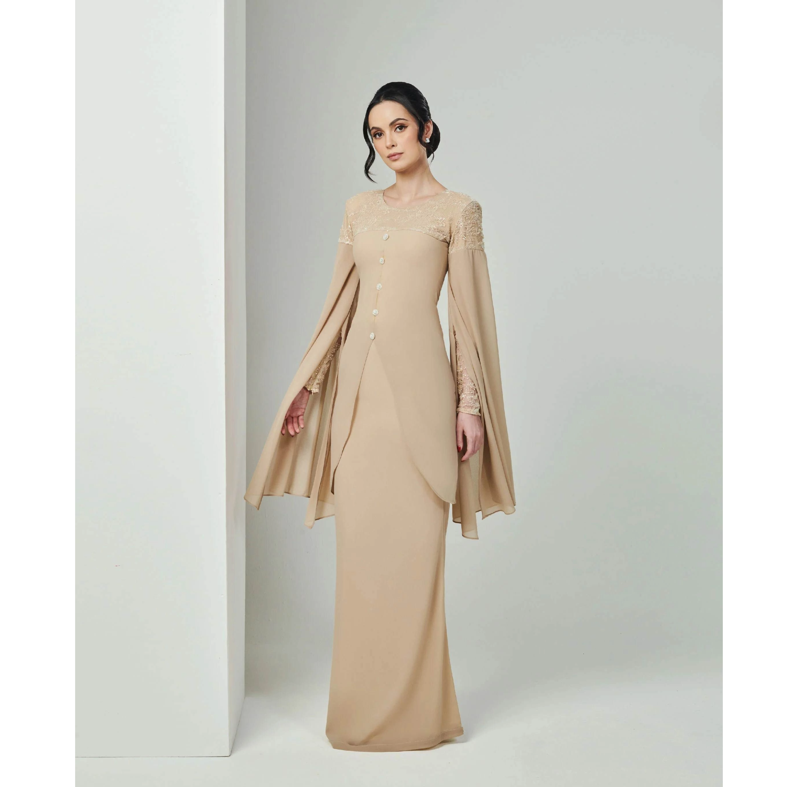 SIPO TIMELESS RAYA 2024 CHIFFON SEQUIN LACE BAJU KURUNG-KHAKI