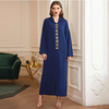 Navy Blue Gold Tube Moroccan Style Middle Eastern Hand-sewn Diamond Robe Abaya Muslim Women's Clothing