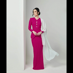 SIPO 2024 EID PURE COTTON,PUFF SLEEVES LUXE BAJU KURUNG-FUSCHIA PINK