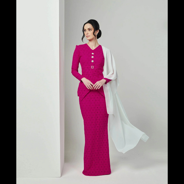 SIPO 2024 EID PURE COTTON,PUFF SLEEVES LUXE BAJU KURUNG-FUSCHIA PINK