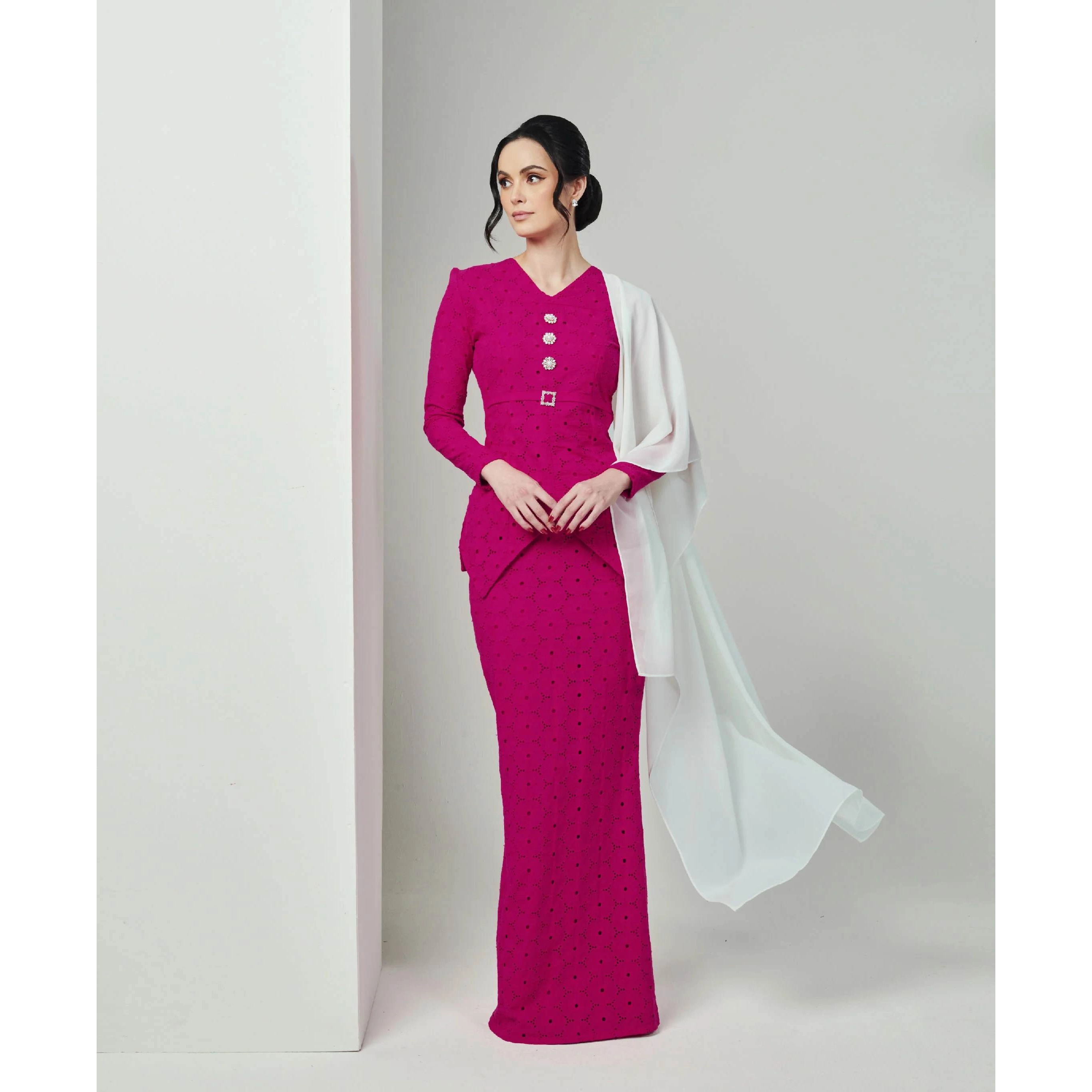 SIPO 2024 EID PURE COTTON,PUFF SLEEVES LUXE BAJU KURUNG-FUSCHIA PINK