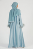 SIPO Eid Arabic Women Long Robe Premium Deep Ice Blue Feather Cuff Closed Muslim Abaya Dresses