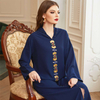 Navy Blue Gold Tube Moroccan Style Middle Eastern Hand-sewn Diamond Robe Abaya Muslim Women's Clothing