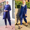  Pants Solid Color Women Dubai Maxi Thobe Prayer Burka Islamic Clothing Modest Top Suit 2pieces Kurti 2022 Two Piece Muslim Blouse Set
