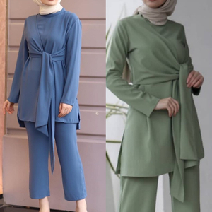  Top Dubai 2pieces Burka Maxi Modest Pants Two Piece Islamic Clothing Prayer Suit Kurti Printing 2022 Thobe Women Muslim Blouse Set
