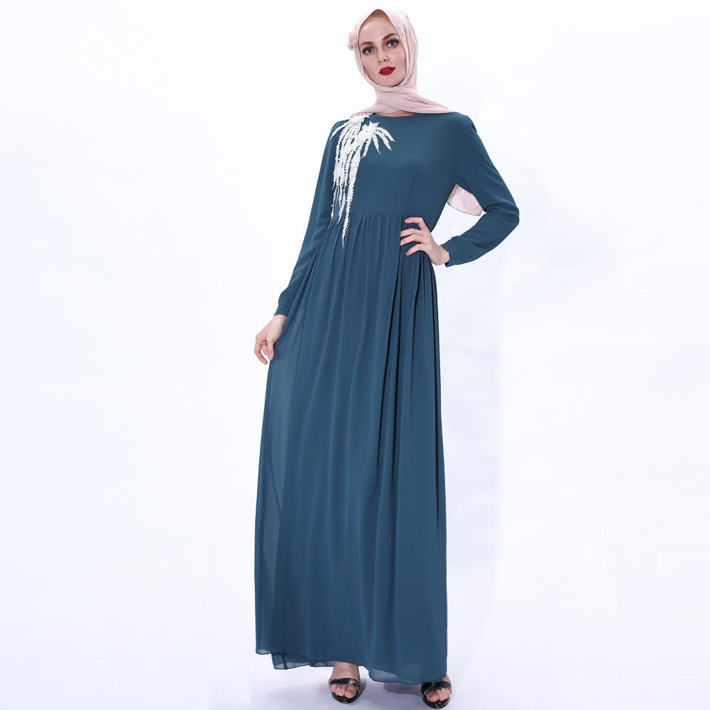 Summer foreign trade new style Turkish dress Muslim female chiffon two-flower long skirt cross-border spot