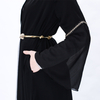 Simple and fashionable summer long-sleeved cardigan with Muslim women's gold belt Open Abaya cross-border issue