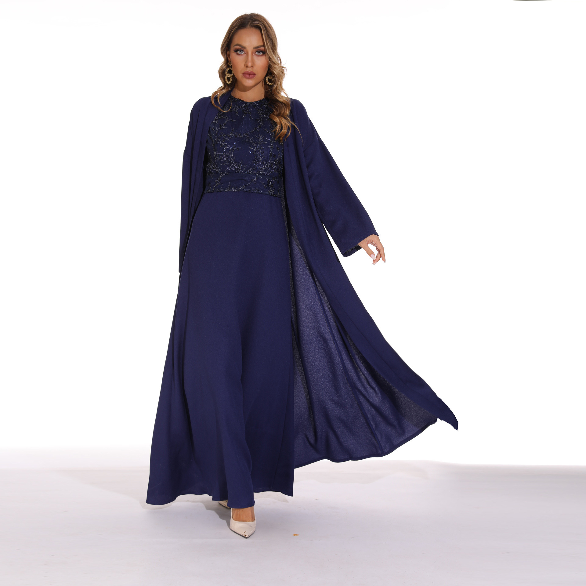 2022 Muslim Two-piece Re-embroidered Sequins Show Thin And Long Arab Elegant Women's Clothing