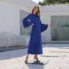 2022 Muslim Arabic Blue Simple Loose Elegant Ruffle Sleeve Abaya Muslim Dress Women