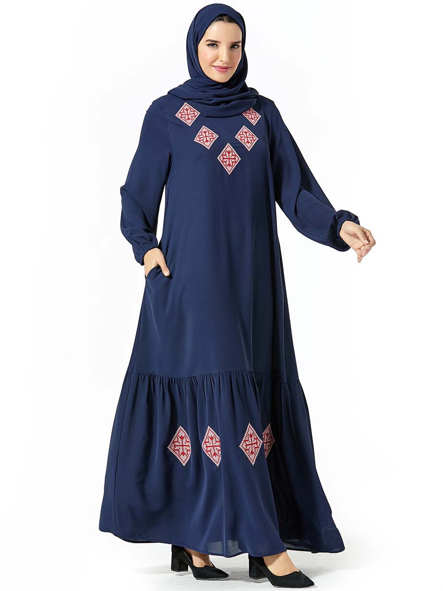  Turkish Embroidery Vêtements Robe Femme Musulman Kebaya Maleisie Vetement Femme Women Islamic Clothing Prayer Clothes Modest Borka Dubai Maxi Dress Abaya