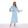 2022 Elegant Solid Color Middle East European And American Long Ethnic Style Round Neck Sequined Feather Sleeve Long Skirt
