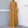 2022 Muslim Ethnic Clothing Muslim Long Skirt Plus Size Women's Long-sleeved Loose Plaid Long Dress