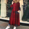 Muslim Plus Size Women's Fall Loose Dark Pattern Cotton And Linen Printing Casual Long-sleeved Retro Long Dress