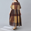 2022 Summer Check Pattern Plus Size Women's Retro Ethnic Style Clothes Casual Cotton Loose Big Swing Dress Long Skirt