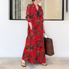 2022 Muslim Cotton And Hemp Color Lapel Long-sleeved Cardigan Dress with Simple And Loose Casual Long Sleeves