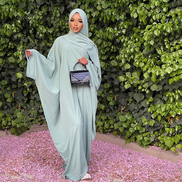 SIPO Middle East fashion Muslim casual loose elegant robe ramadan abaya kaftan solid color plus size robe with hijab Islamic clothing