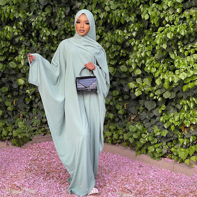 SIPO Middle East fashion Muslim casual loose elegant robe ramadan abaya kaftan solid color plus size robe with hijab Islamic clothing
