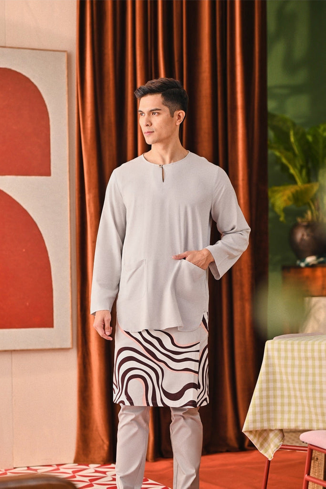 SIPO 2024 Eid Malaysia Boutique Combination Set Clothing Men's Kurta with Key-Hole Neckline And Button Detail