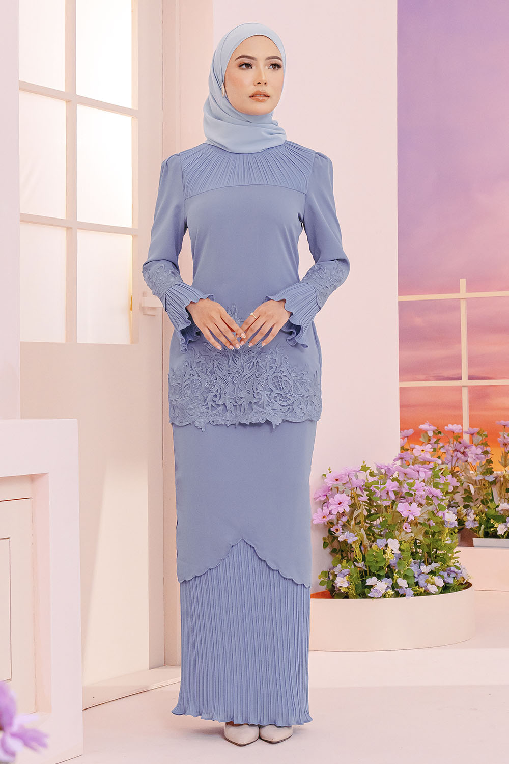 SIPO Hot Selling Fesyen Baju Kurung Twill Crepe & Heavy Chiffon with Embroidery Muslim Dress Stretchable And Cooling Material for Women