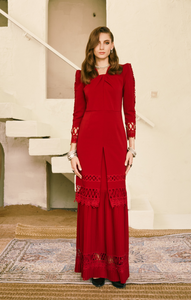 SIPO Wholesale High Quality Modest Sets Malaysia Baju Kurung Modern Solid Tone Long Kurung with Fagotting Lace 