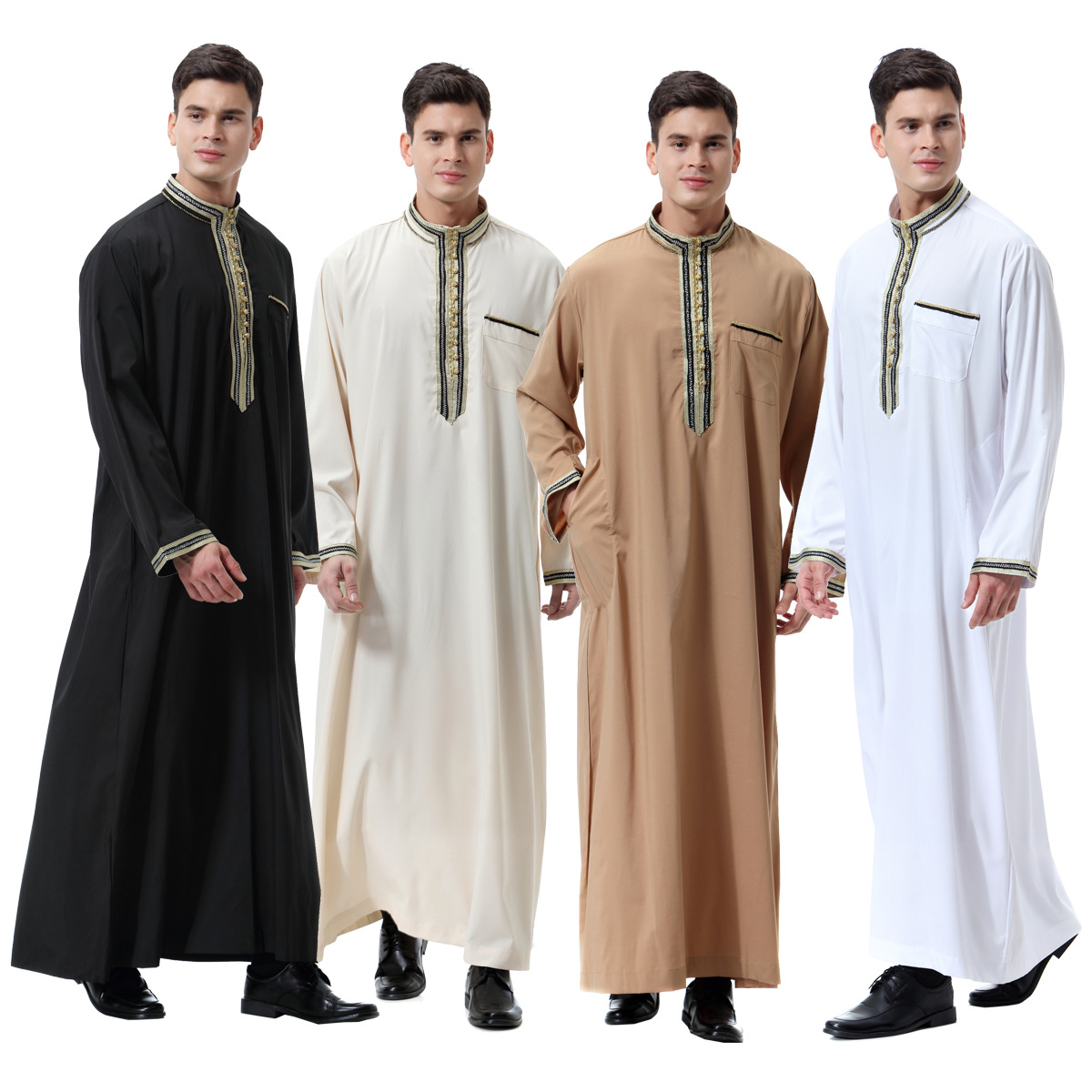 Middle East Full Length Modest Botton Line Man Thobe Stand Collar