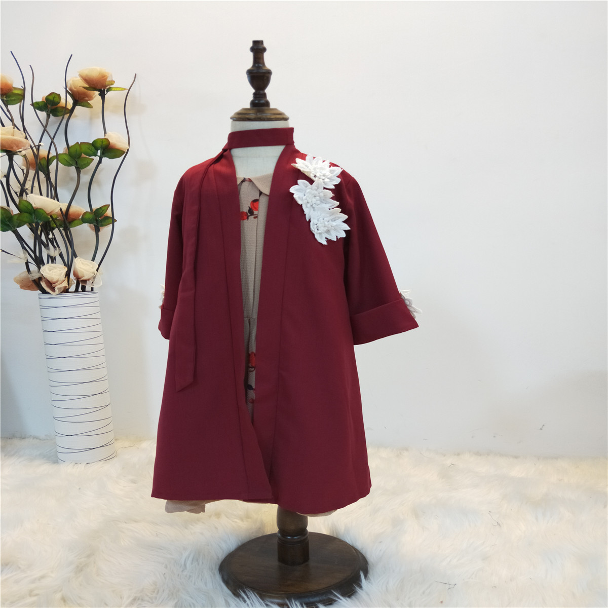 Wholesale Floral Child Kid Modest Muslim Islamic Open Abaya Kimono Cardigan (5)
