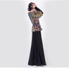 Sequined Embroidered Chiffon Elastic Waist Dress Long Sleeves Muslim Islamic Abaya