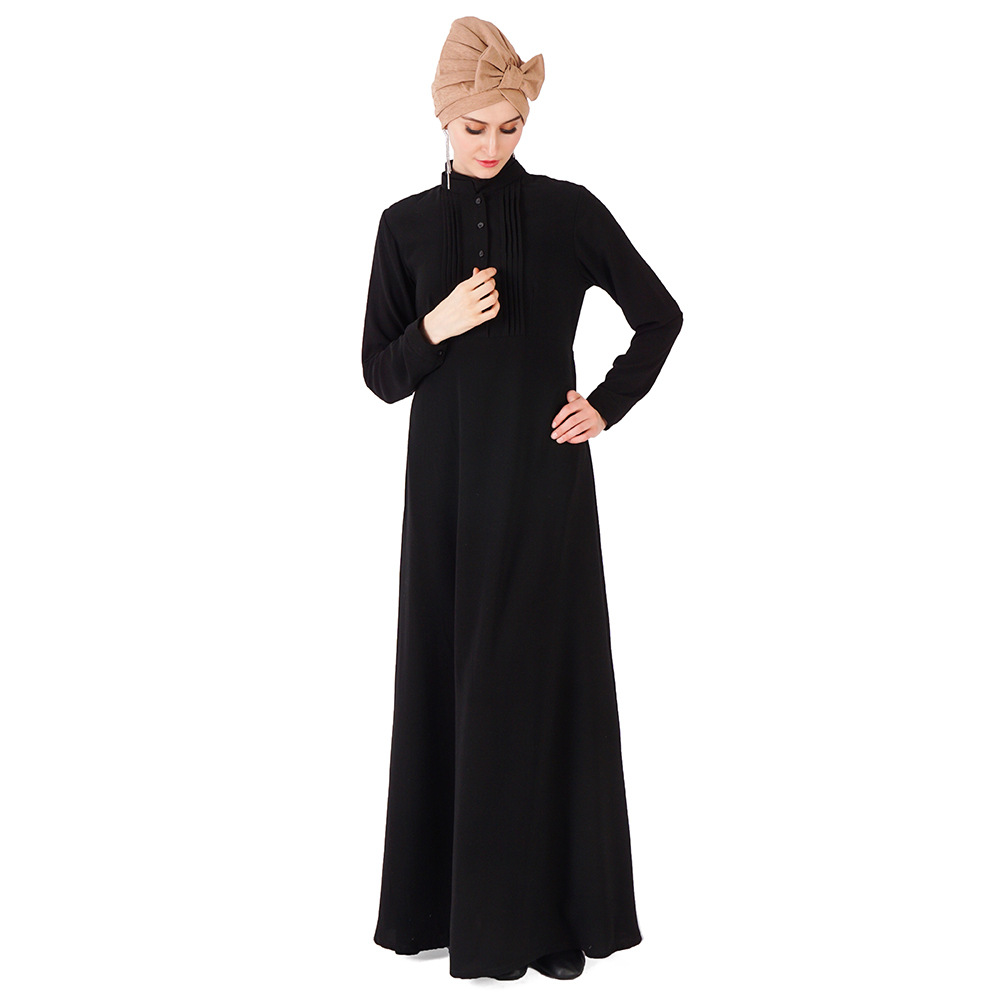 Stand Collar Ruffles Abaya Front Pleated Party Muslim Maxi Dress Islamic Clothing (9)
